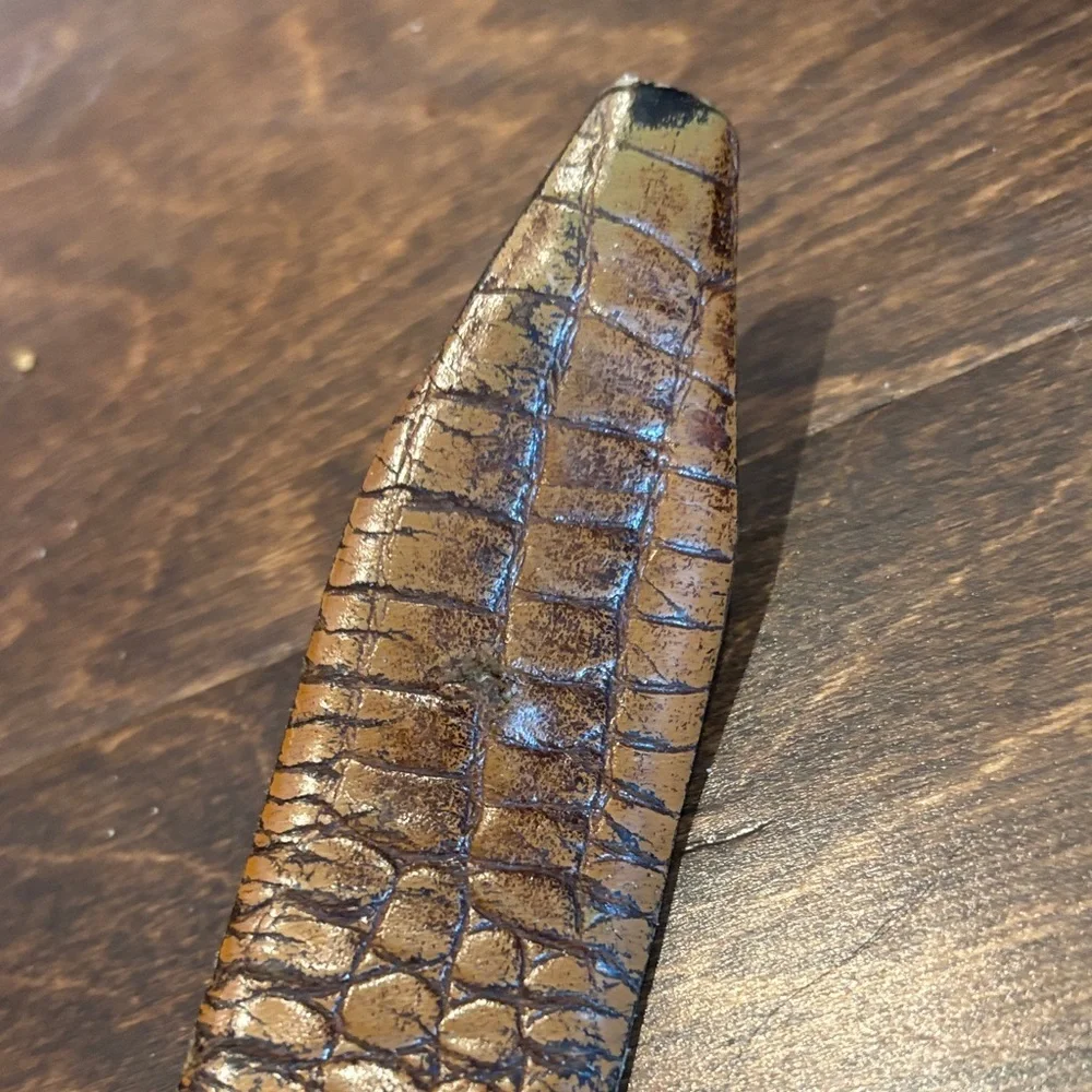Alligator grain Brown Leather Belt with cashmere cowhide lining